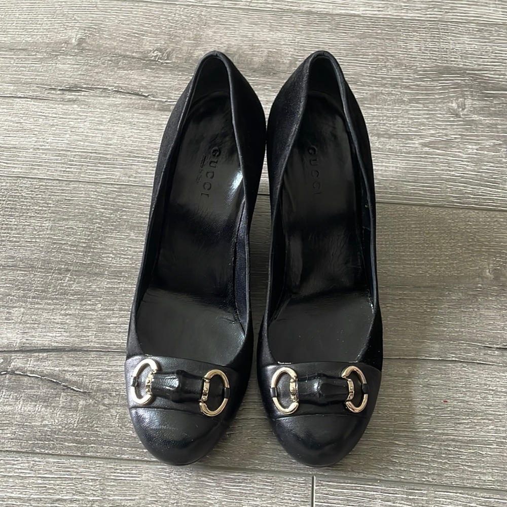 GUCCI BLACK SUEDE WEDGES SHOES MADE IN ITALY SIZE 351/2
